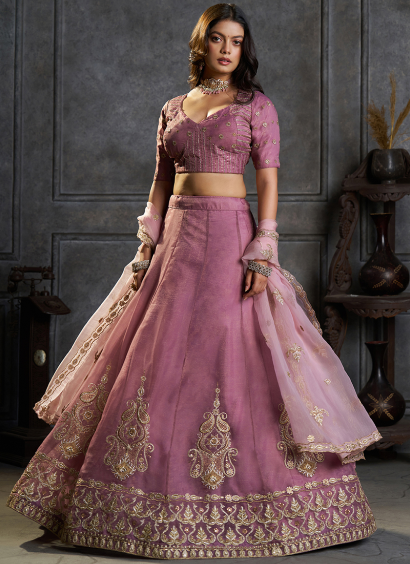 Fancy Lavender Embroidered Pure Organza Function Wear lehenga choli