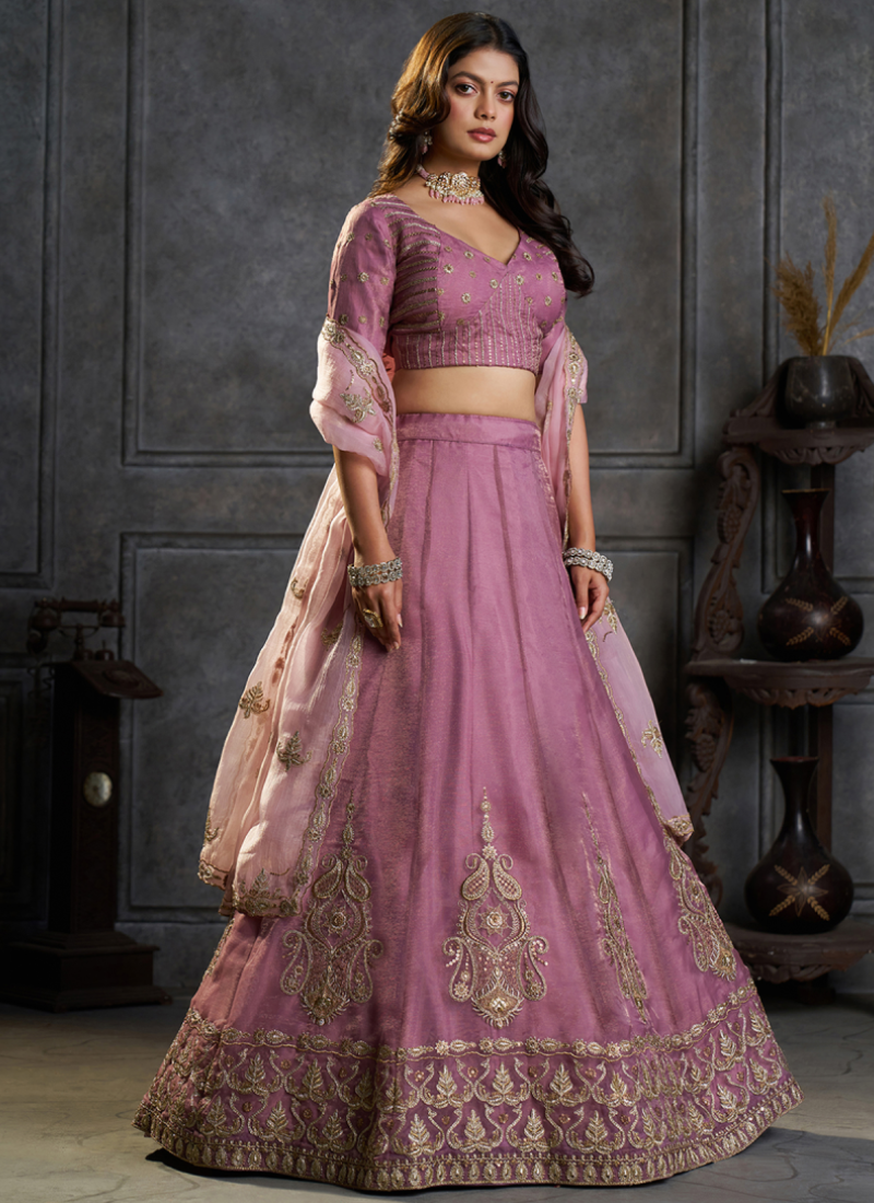 Fancy Lavender Embroidered Pure Organza Function Wear lehenga choli