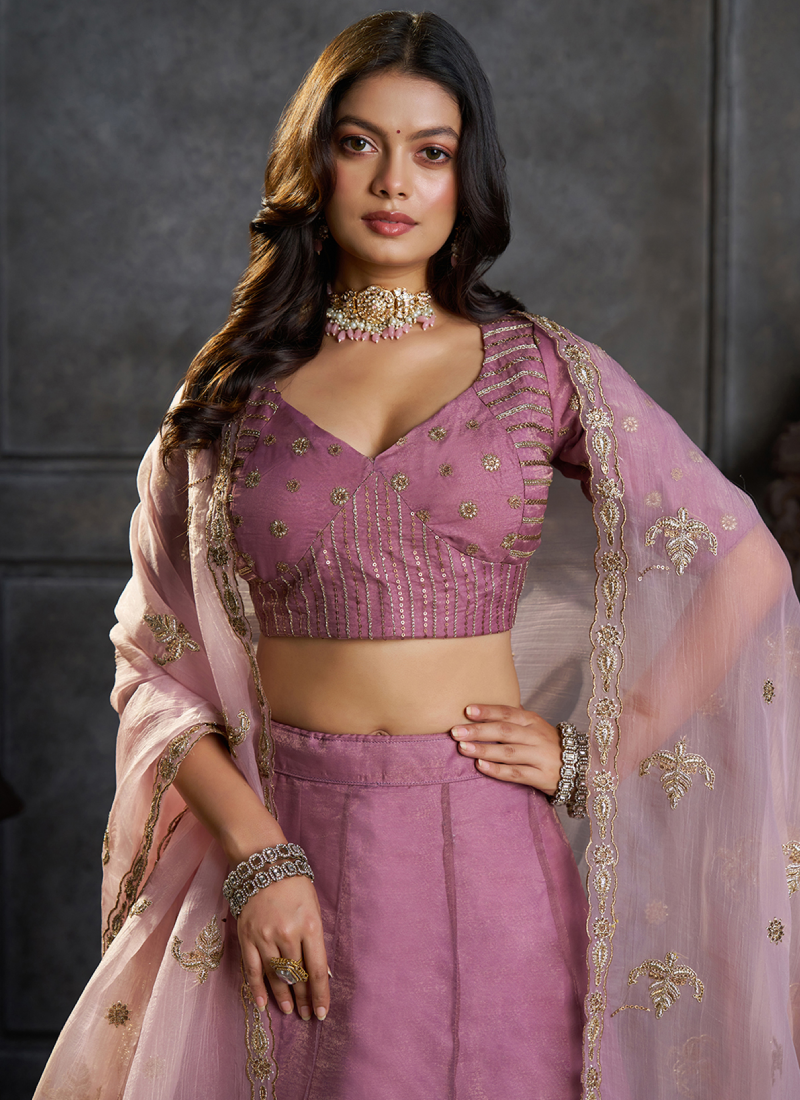 Fancy Lavender Embroidered Pure Organza Function Wear lehenga choli