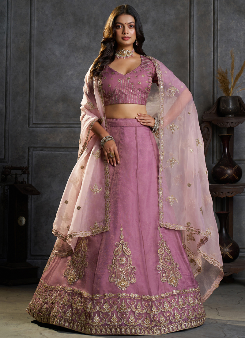 Fancy Lavender Embroidered Pure Organza Function Wear lehenga choli