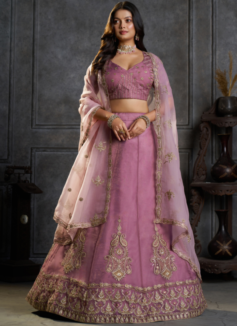 Fancy Lavender Embroidered Pure Organza Function Wear lehenga choli