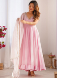 Fancy Light Pink Georgette Real Mirror Work Party Wear Anarkali Gown