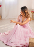 Fancy Light Pink Georgette Real Mirror Work Party Wear Anarkali Gown