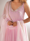 Fancy Light Pink Georgette Real Mirror Work Party Wear Anarkali Gown