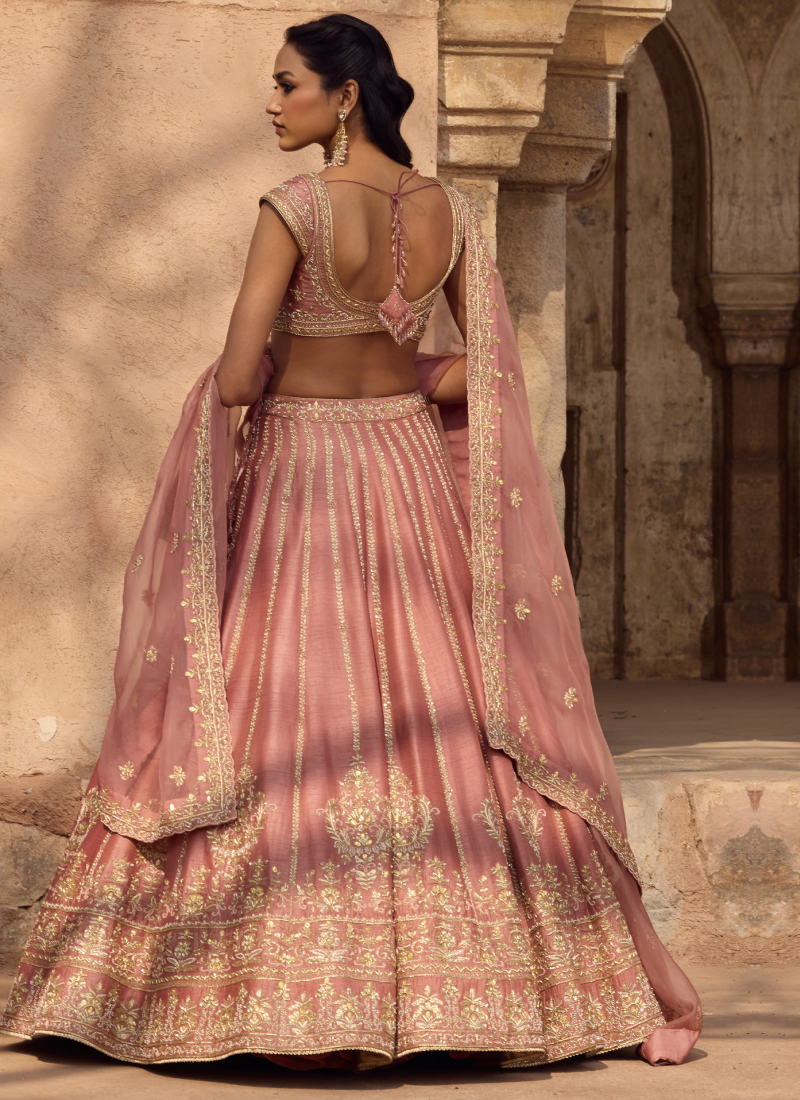 Fancy Silk Zari Embroidery Blush Pink Wedding Wear Heavy Lehenga Choli