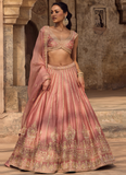 Fancy Silk Zari Embroidery Blush Pink Wedding Wear Heavy Lehenga Choli