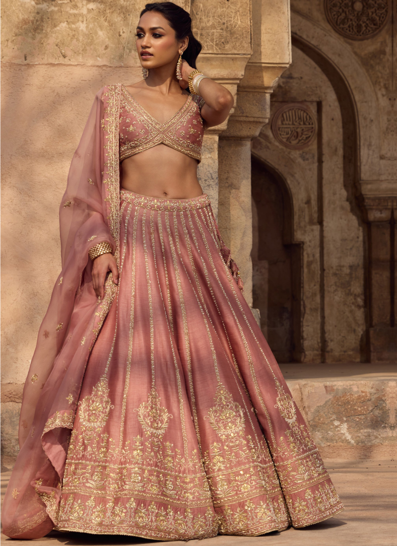 Fancy Silk Zari Embroidery Blush Pink Wedding Wear Heavy Lehenga Choli