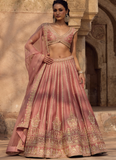 Fancy Silk Zari Embroidery Blush Pink Wedding Wear Heavy Lehenga Choli