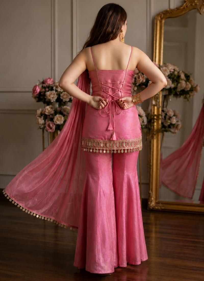 Fandy Silk Pink Reception Wear Real Mirror Work Punjabi Salwar Kameez