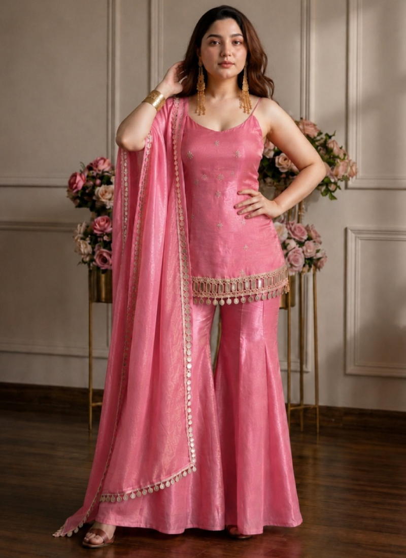 Fandy Silk Pink Reception Wear Real Mirror Work Punjabi Salwar Kameez