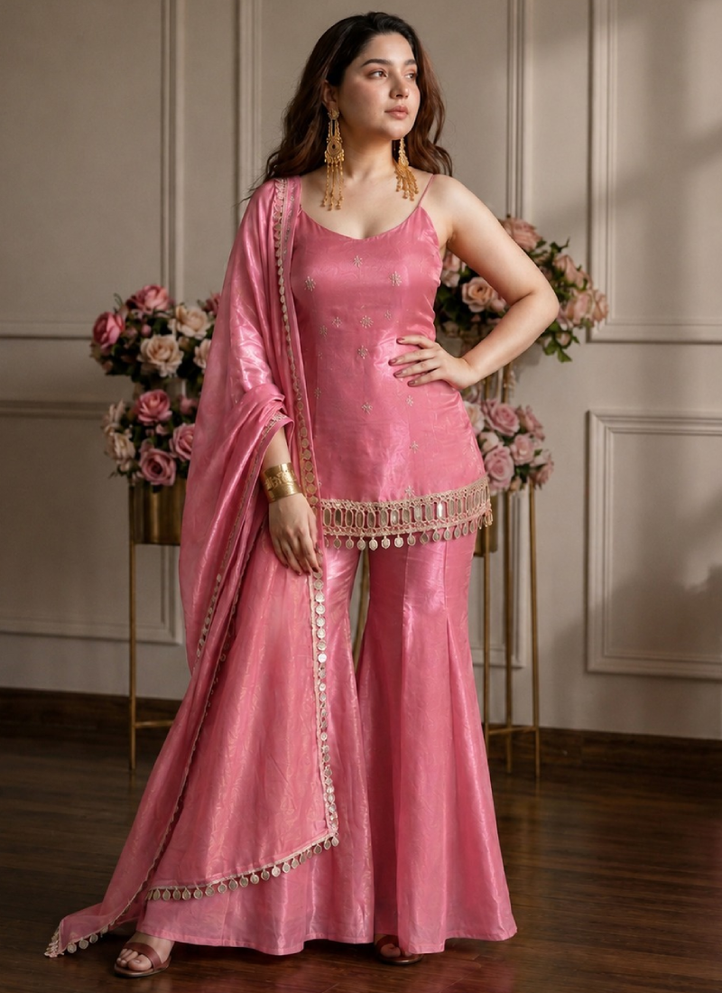 Fandy Silk Pink Reception Wear Real Mirror Work Punjabi Salwar Kameez