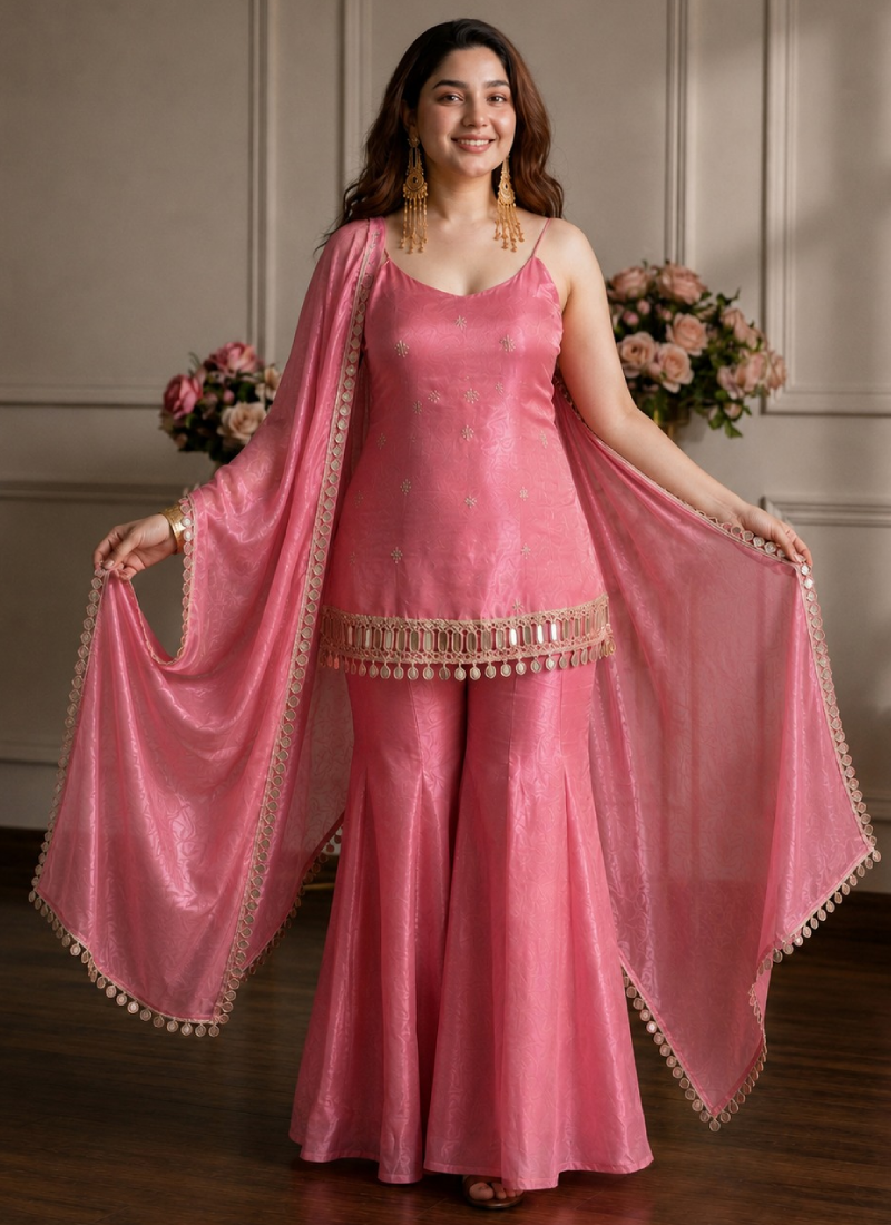 Fandy Silk Pink Reception Wear Real Mirror Work Punjabi Salwar Kameez