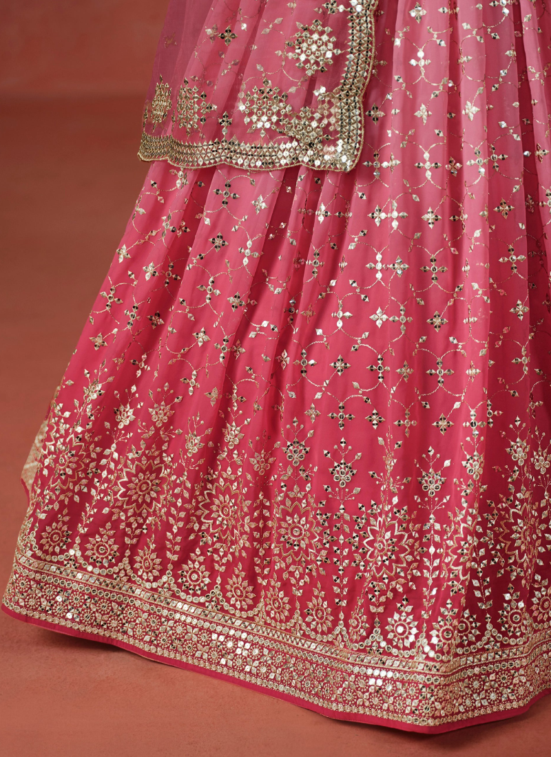 Fantastic Georgette Zari Embroidered Peach Lehenga Choli For Women