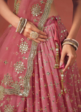 Fantastic Georgette Zari Embroidered Peach Lehenga Choli For Women