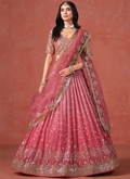 Fantastic Georgette Zari Embroidered Peach Lehenga Choli For Women