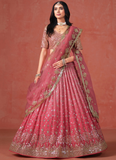 Fantastic Georgette Zari Embroidered Peach Lehenga Choli For Women