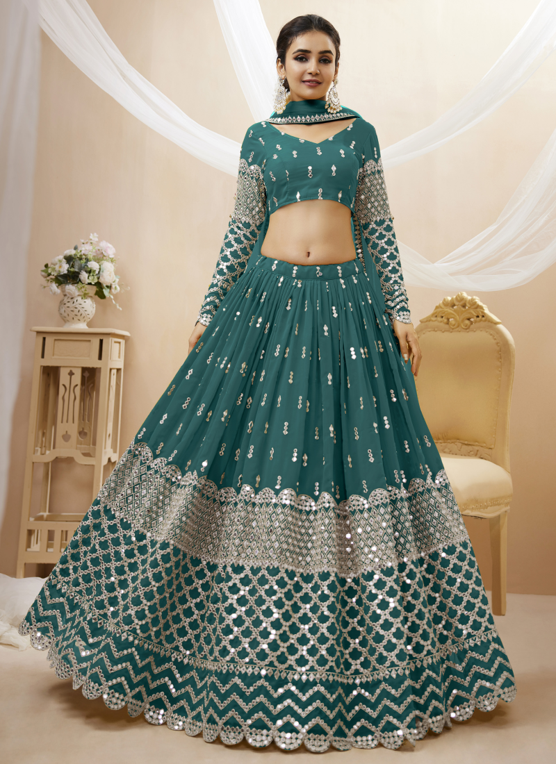 Fantastic Teal Blue Zari Work Georgette Lehenga Choli