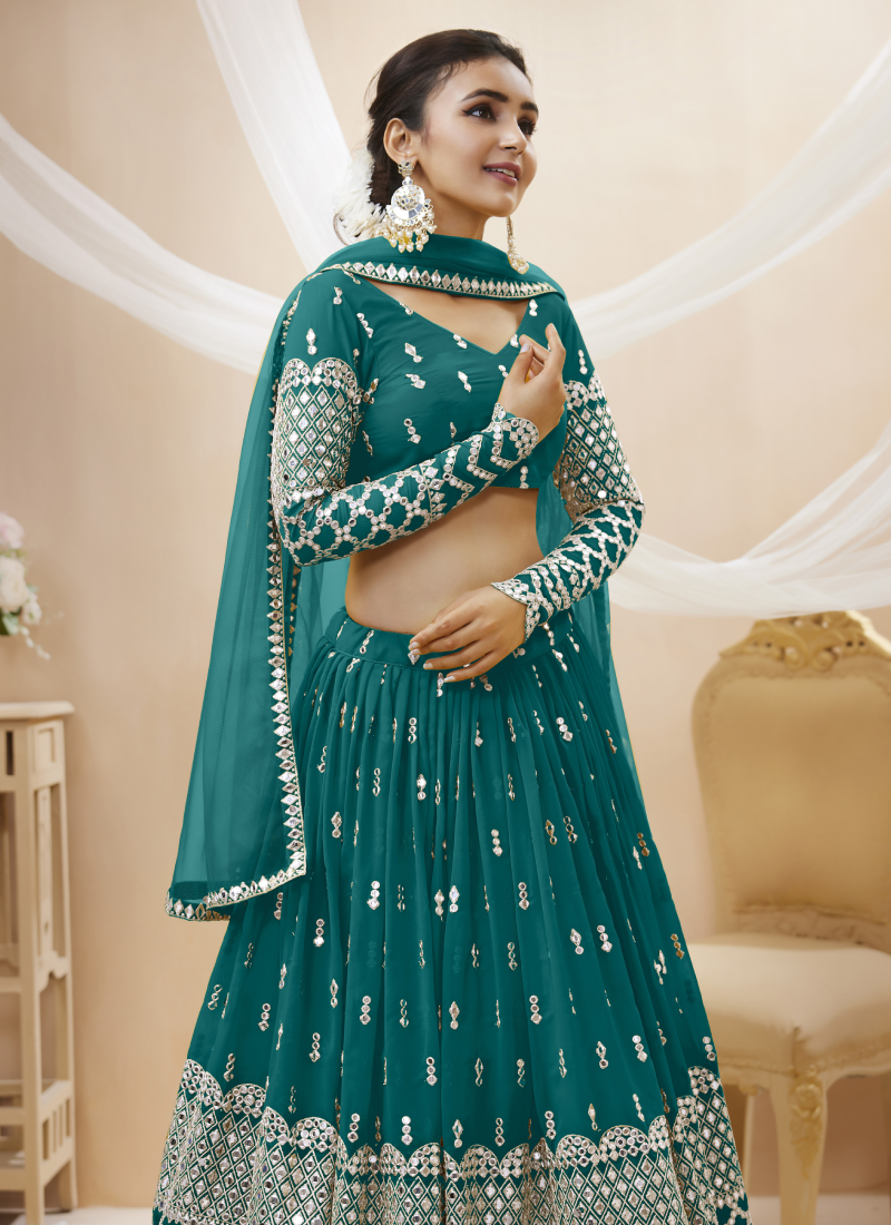 Fantastic Teal Blue Zari Work Georgette Lehenga Choli