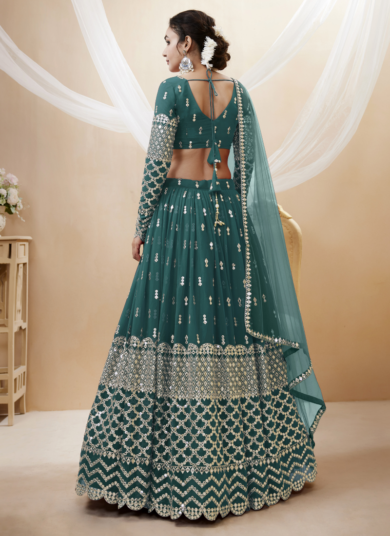 Fantastic Teal Blue Zari Work Georgette Lehenga Choli