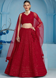 Fantastic Wedding Wear Red Georgette Thread Embroidery Lehenga Choli