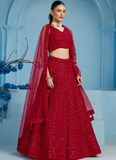 Fantastic Wedding Wear Red Georgette Thread Embroidery Lehenga Choli