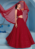 Fantastic Wedding Wear Red Georgette Thread Embroidery Lehenga Choli