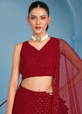 Fantastic Wedding Wear Red Georgette Thread Embroidery Lehenga Choli