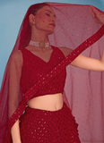 Fantastic Wedding Wear Red Georgette Thread Embroidery Lehenga Choli