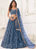 Fascinating Net Sequence Work Blue Wedding Lehenga Choli