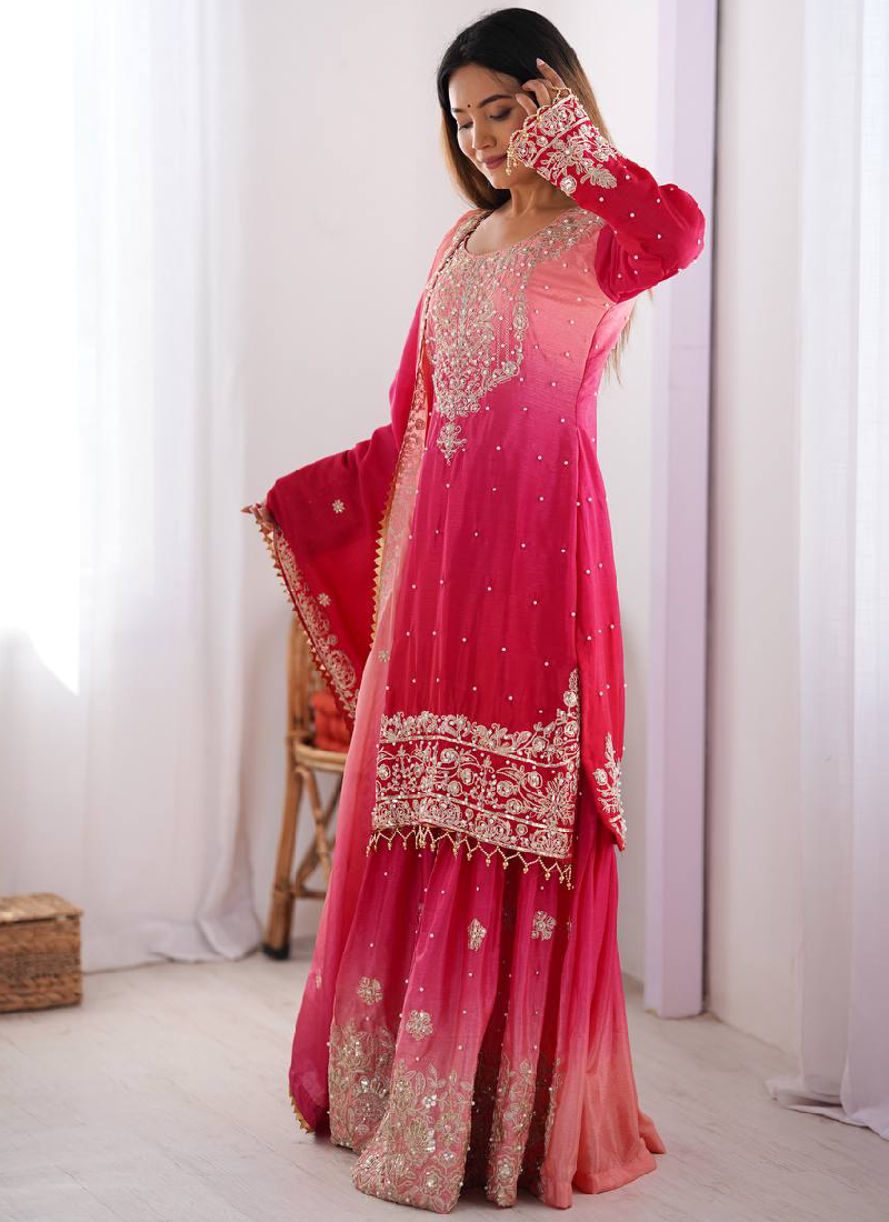 Fascinating Sequence Embroidered Pink Silk Salwar Kameez With Dupatta