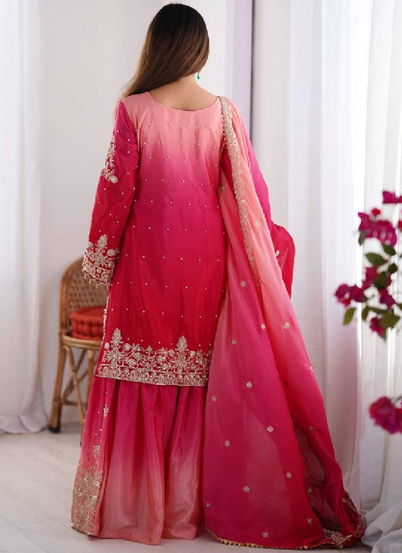 Fascinating Sequence Embroidered Pink Silk Salwar Kameez With Dupatta