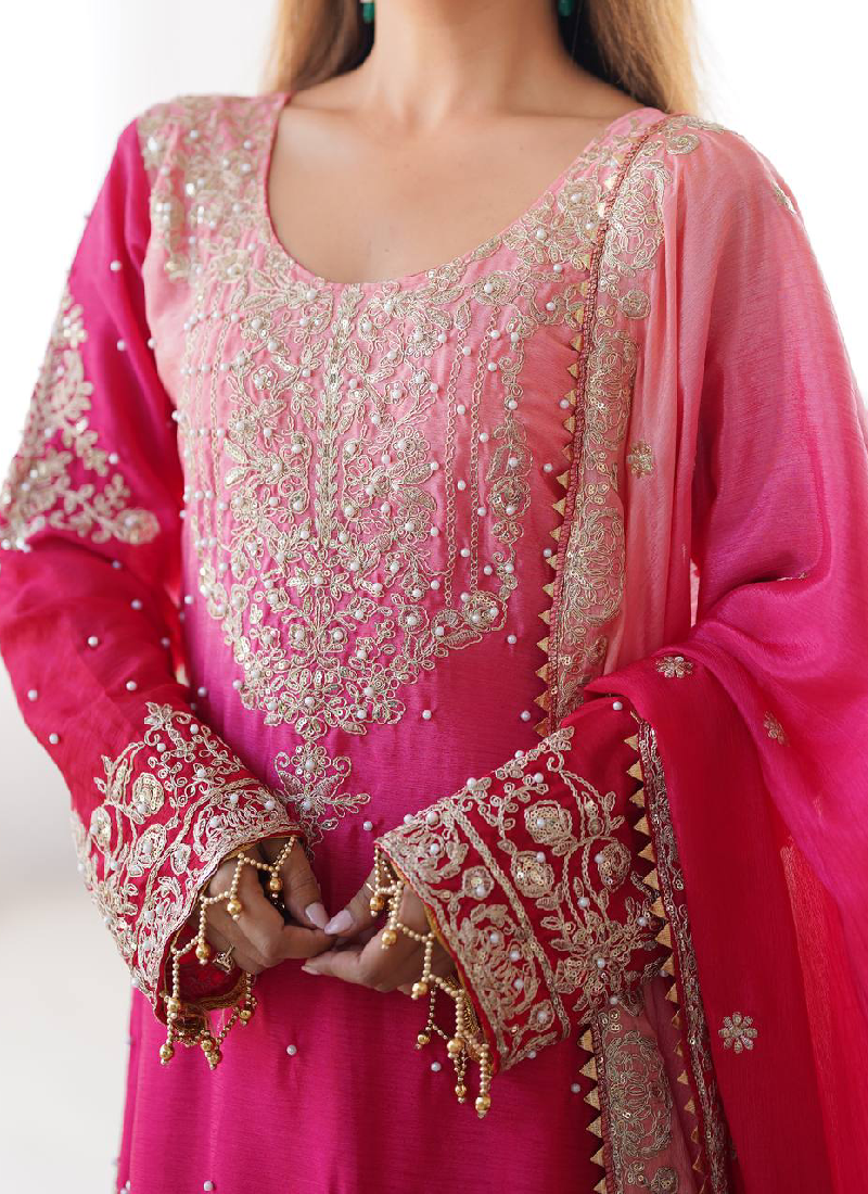 Fascinating Sequence Embroidered Pink Silk Salwar Kameez With Dupatta
