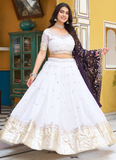 Fascinating Silk Zari Embroidered White Lehenga Choli With Dupatta