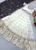 Fascinating Silk Zari Embroidered White Lehenga Choli With Dupatta