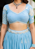 Fascinating Thread Sequence Georgette Sky Blue Lehenga Choli For Party