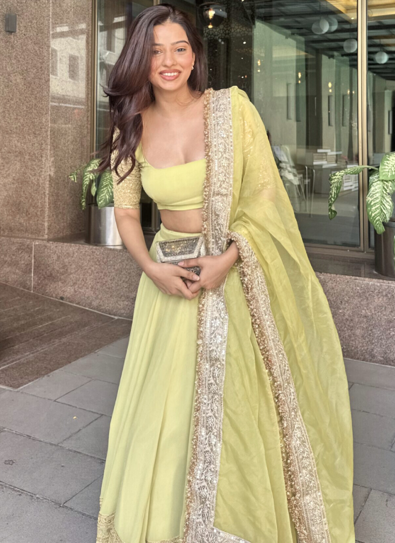 Fascinating Zari Embroidery Georgette Yellow Lehenga Choli For Haldi