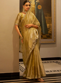 Fascinating Zari Weaving Tissue Silk Golden Casual Saree With Blouse