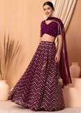 Fascinating Georgette Maroon Sequence Embroidered Lehenga Choli