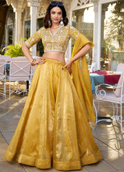 Fascinating Haldi Rasam Special Plain Yellow Silk Lehenga Choli