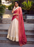 Fascinating Off White Jacquard Chex Zari Weaving Work Lehenga Choli
