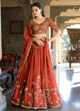 Fascinating Orange Thread Embroidered Silk Lehenga Choli For Wedding