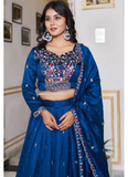 Fascinating Vichitra Silk Blue Bids Hand Work Heavy Lehenga Choli
