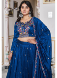 Fascinating Vichitra Silk Blue Bids Hand Work Heavy Lehenga Choli