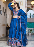 Fascinating Vichitra Silk Blue Bids Hand Work Heavy Lehenga Choli
