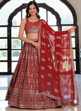 Fashionable Georgette Sequence Work Rich Looking Maroon Lehenga Choli