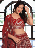 Fashionable Georgette Sequence Work Rich Looking Maroon Lehenga Choli