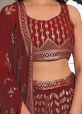 Fashionable Georgette Sequence Work Rich Looking Maroon Lehenga Choli