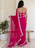 Fashionable Sequins Embroidered Rangoli Silk Party Wear Rani Pink Saree