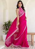 Fashionable Sequins Embroidered Rangoli Silk Party Wear Rani Pink Saree