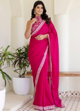Fashionable Sequins Embroidered Rangoli Silk Party Wear Rani Pink Saree
